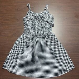 Girls Black & White Gingham Sundress with Tie-front
